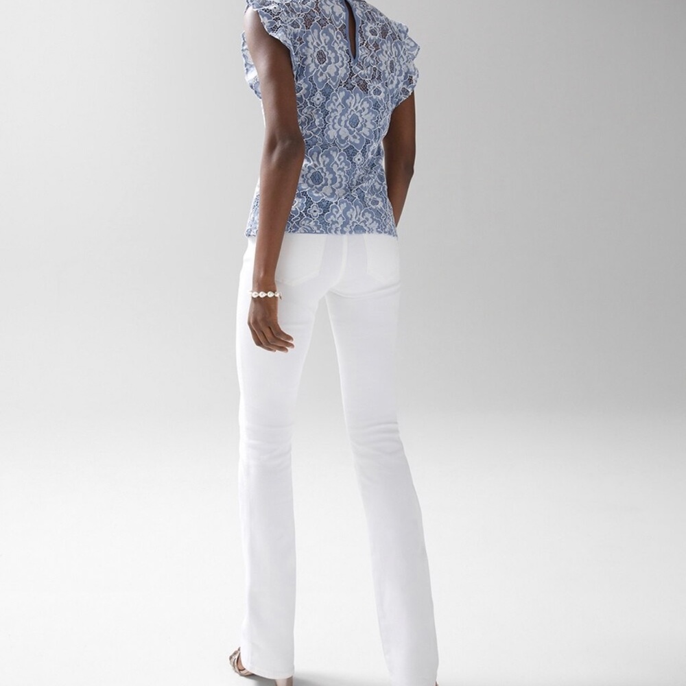 White House Black Market Sleeveless Lace top 4 Denim Blue - Picture 2 of 2